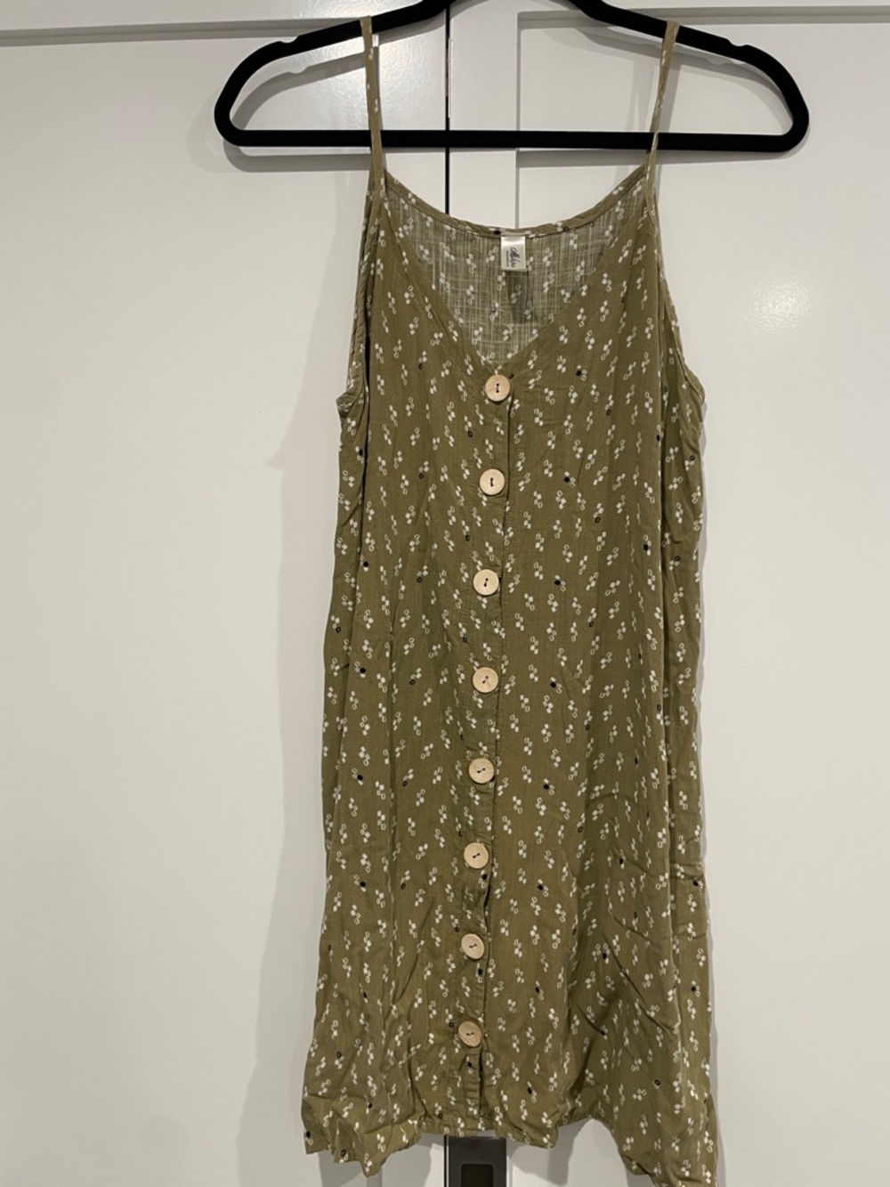 mahina Olive Green Floral Button-Front Midi Dress
